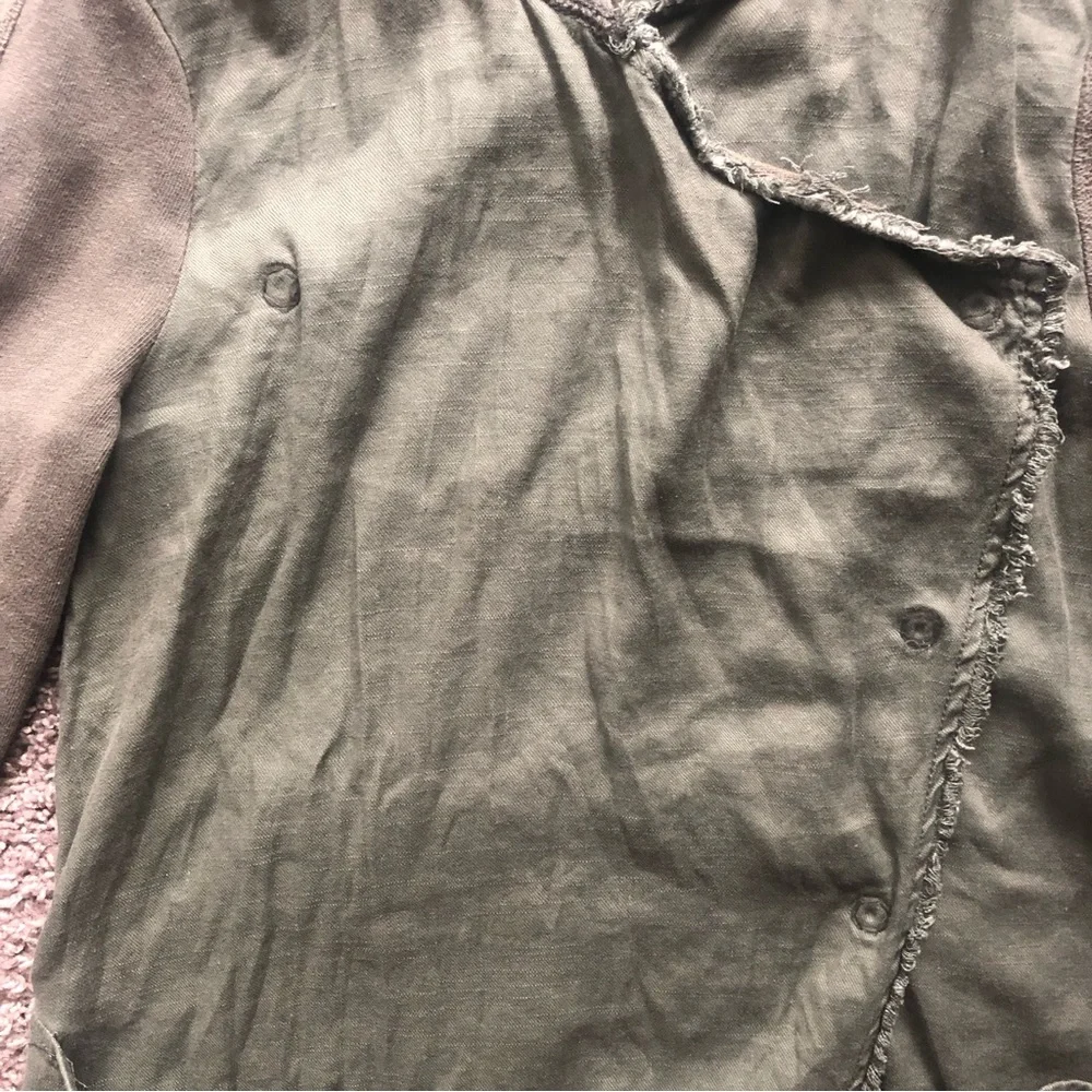 Free People Asymmetrical Snap Button Hoodie Olive Green Linen Blend S Top - Picture 8 of 10